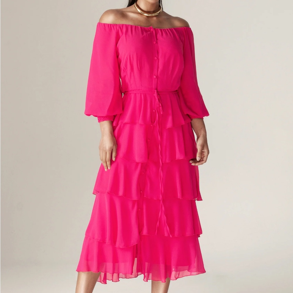 NWT Alieva Hot Pink Chiffon Sexy, Sassy off shoulder dress.
